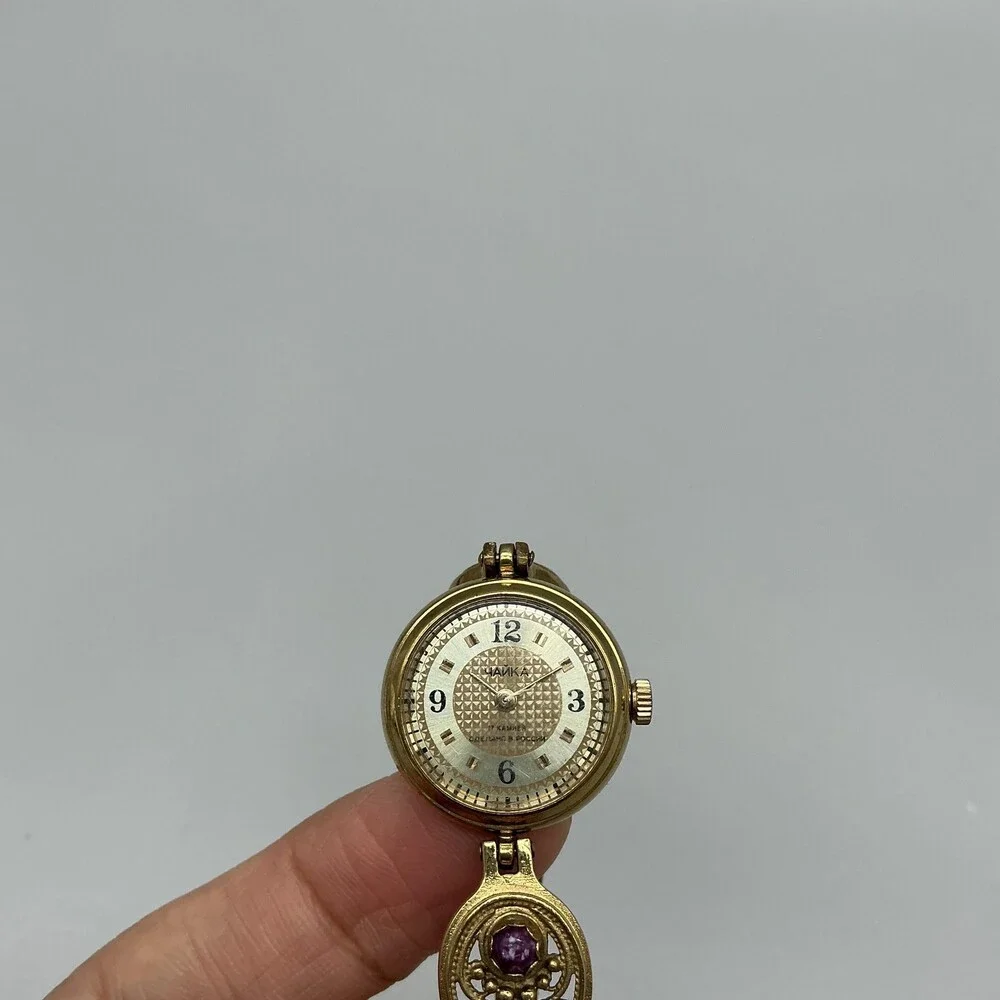 Vintage Chaika Yanka Womens Watch 22mm Filigree Purple Stone Manual Wind 6.25